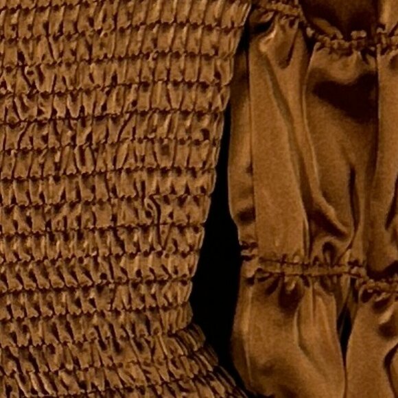 Storia NWT SZM Copper Brown Milkmaid Smocked Peasant Top Romantic Boho Glam - Picture 5 of 9